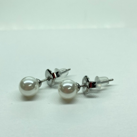 Stainless Steel Faux Pearl Earrings - Picture 2 of 3